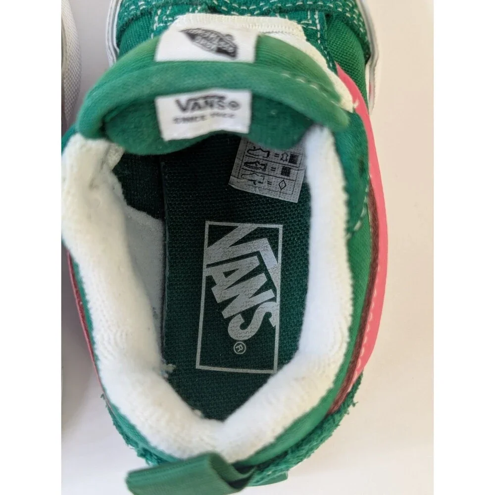 6.0 VANS Knu Skool Elastic Lace Unisex Kids Low Top Sneakers Green/Pink/White